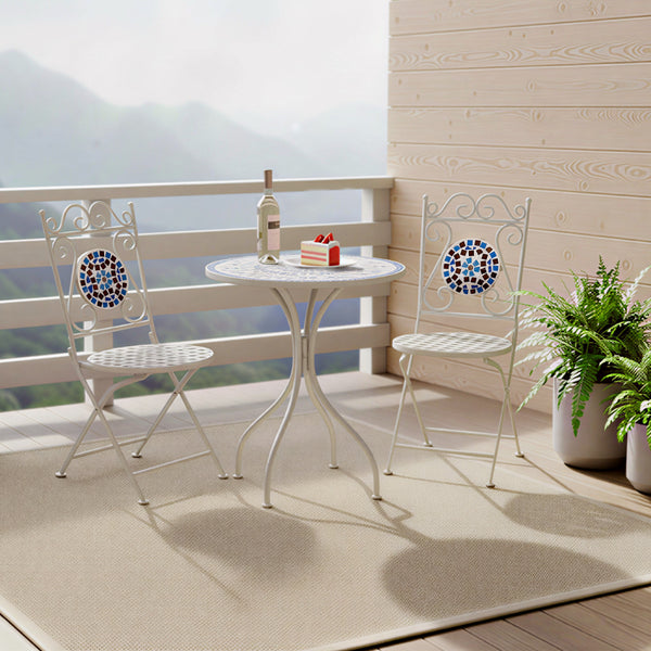 Lifestyle Living Azure Mosaic Bistro Table and Chairs Set | 3 Piece, Blue