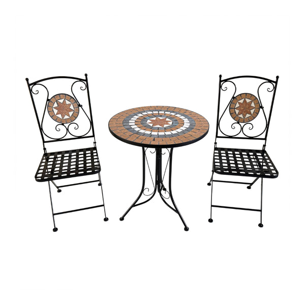 Lifestyle Living Celeste Mosaic Bistro Table Set | Brown Pattern, 3 Pieces