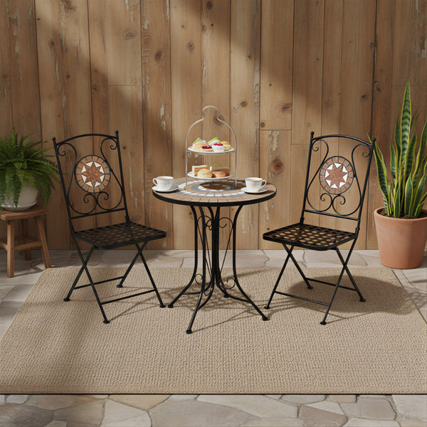 Lifestyle Living Celeste Mosaic Bistro Table Set | Brown Pattern, 3 Pieces