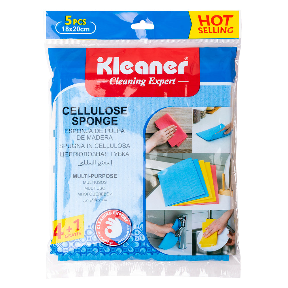 Kleaner Cellulose Cleaning Sponges | Pack of 5, 18 x 20cm, Assorted