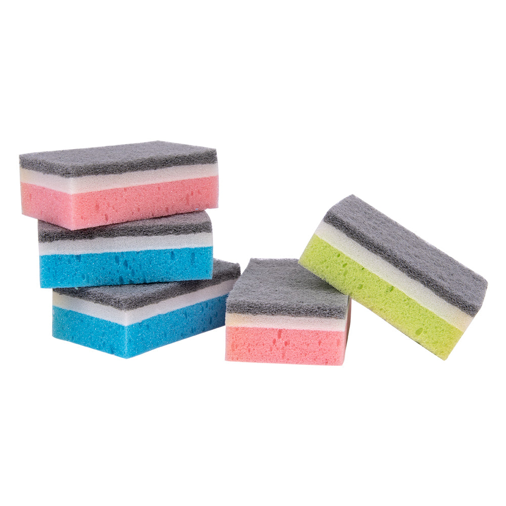 Kleaner Dual-Action Sponge Scouring Pads | Pack of 5, Assorted Colours