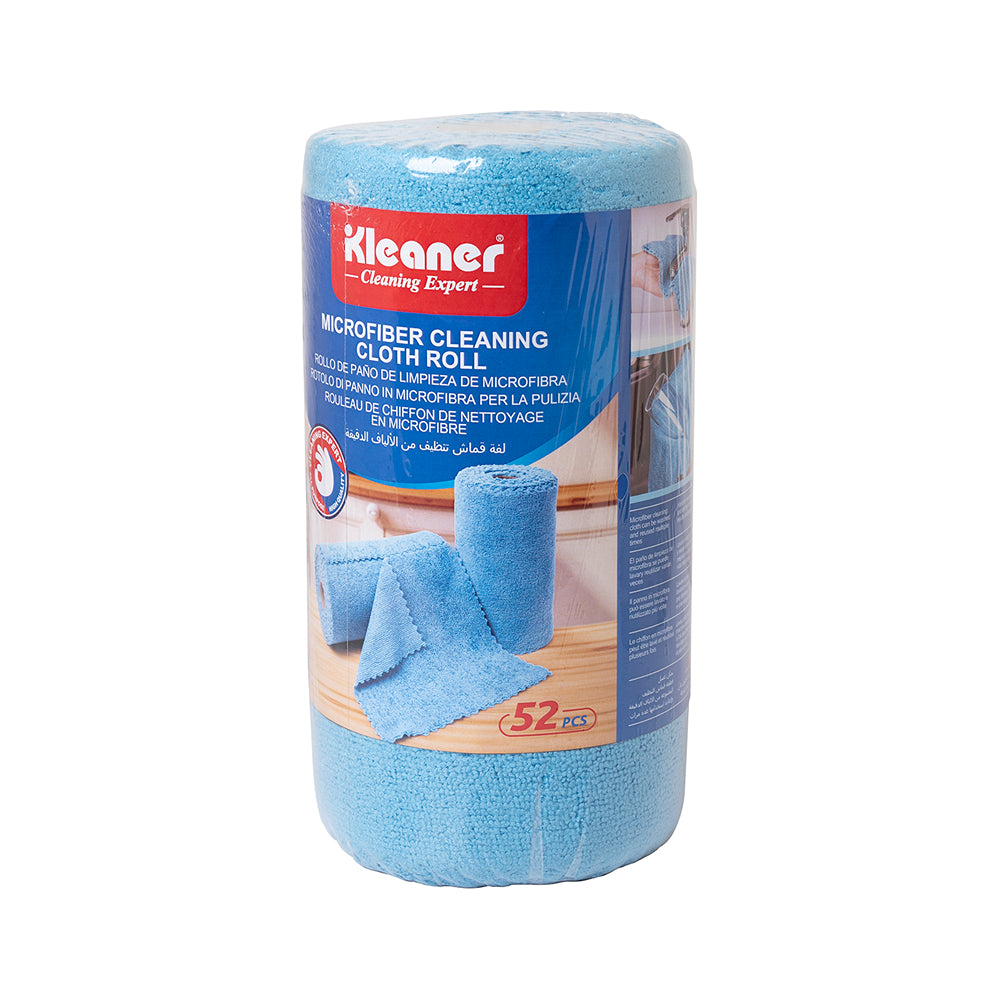 Kleaner Microfibre Cleaning Cloth Roll | Tear-Off Sheets, 52 Pieces, Blue