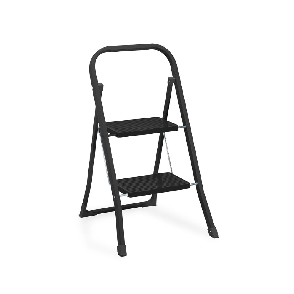 Struxa 2 Step Folding Ladder | Black, Safety Handle, Anti-Slip Feet
