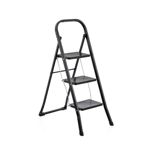Struxa 3 Step Folding Ladder | Black, Wide Ribbed Steps, Top Handle