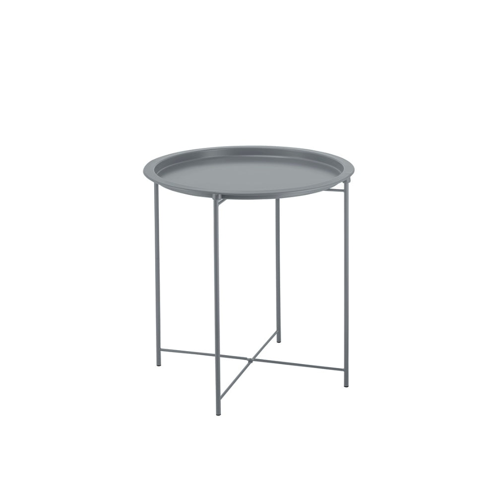 StoreUp Foldable Metal Side Table - Grey Round Tray Top