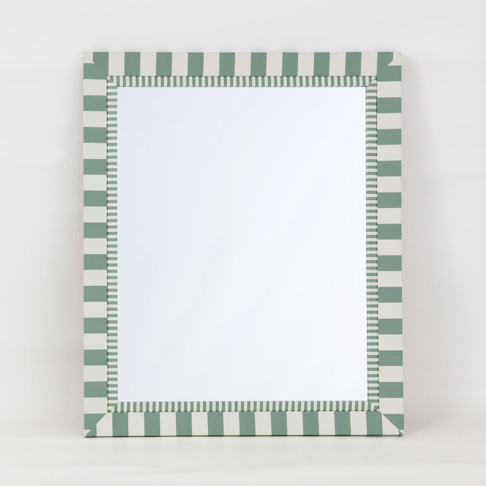 Sage Green and White Striped Tile Frame Wall Mirror | 40 x 50cm