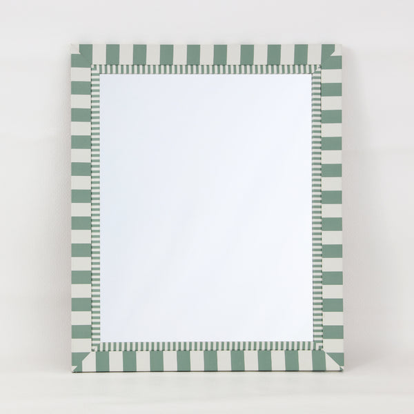 Sage Green and White Striped Tile Frame Wall Mirror | 40 x 50cm