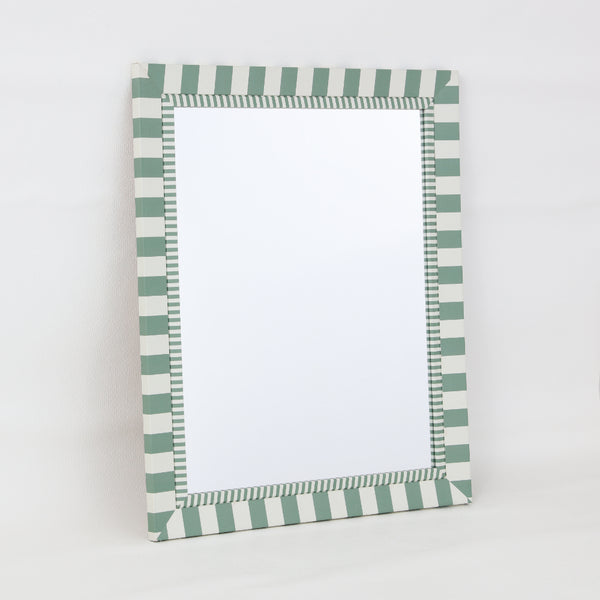 Sage Green and White Striped Tile Frame Wall Mirror | 40 x 50cm