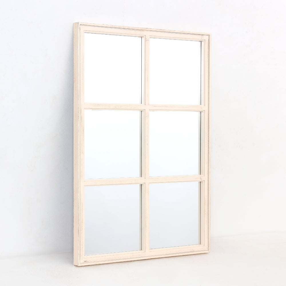 Cream Windowpane Wall Mirror | Distressed Frame, Large, 65 x 96cm
