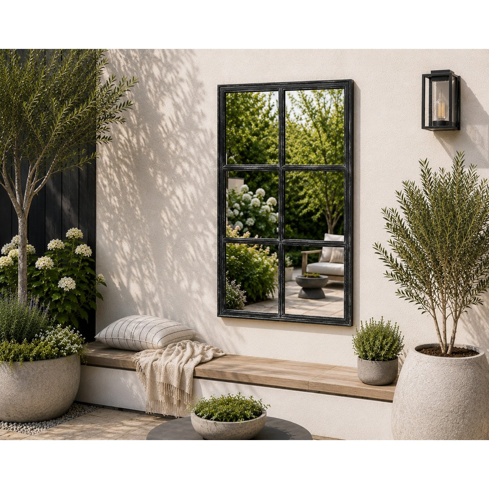 The Stylish Choice Black Six-Pane Mirror Outdoor/Indoor - H65x96cm