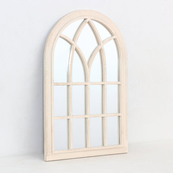 Arched Windowpane Wall Mirror | Distressed Cream Frame, 60 x 90cm