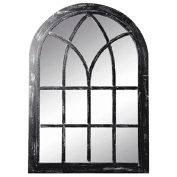 Gothic Arched Window Design Wall Mirror | Distressed Black, 60 x 90cm