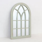 Sage Green Arched Windowpane Wall Mirror | Distressed Frame, 60 x 90cm