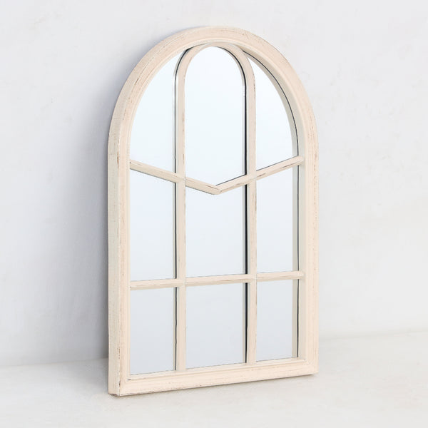 Arched Multi-Pane Window Wall Mirror | Distressed Cream, 36 x 51cm