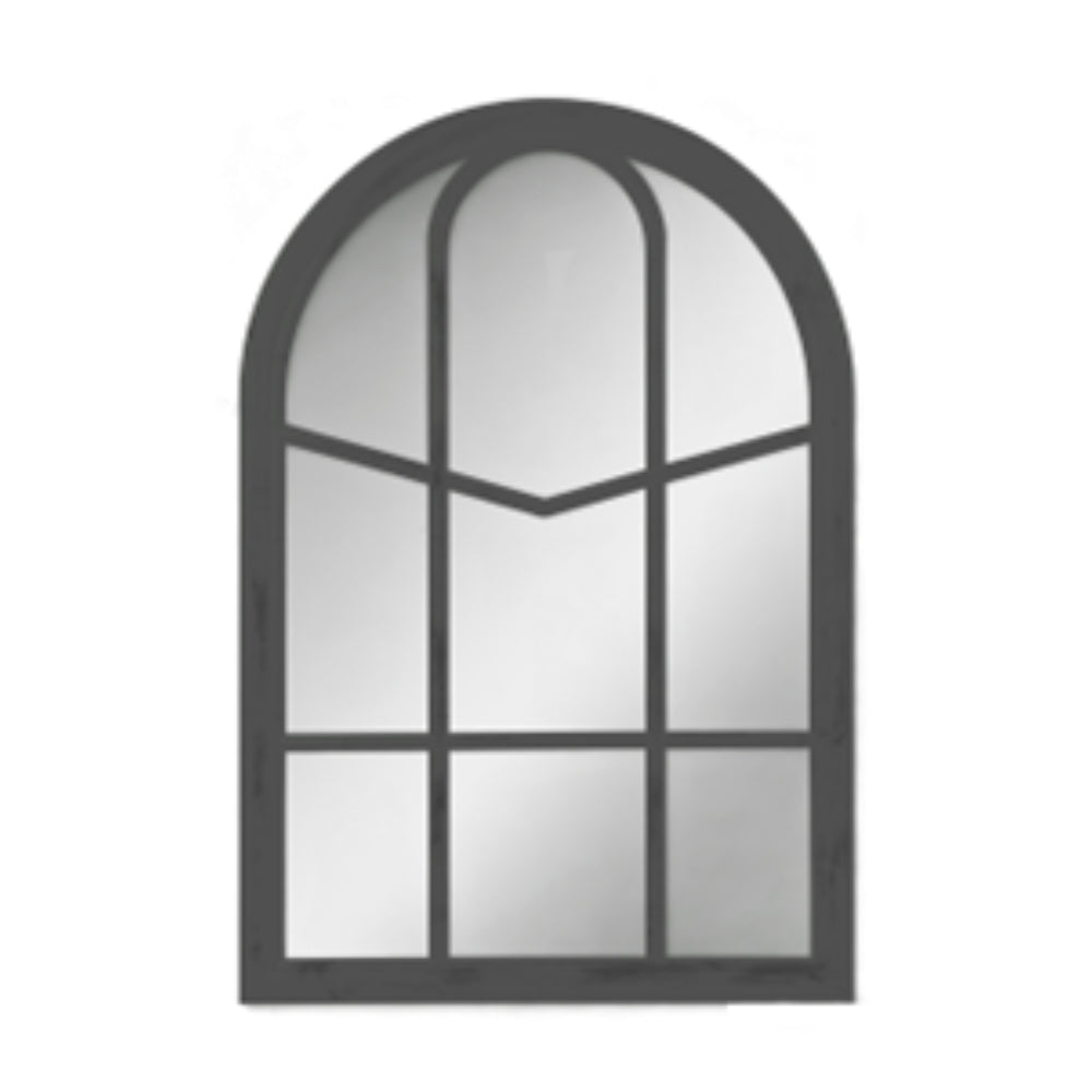 Arched Windowpane Wall Mirror | Black Frame, Divided Pane, 36 x 51cm