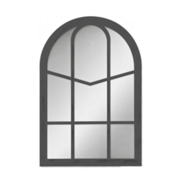 Arched Windowpane Wall Mirror | Black Frame, Divided Pane, 36 x 51cm