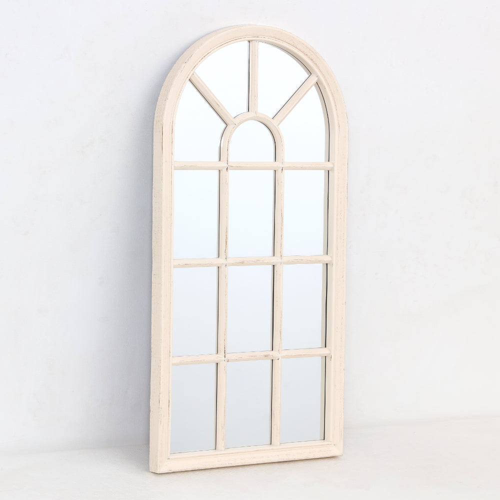 Distressed Cream Arched Window Wall Mirror | 35 x 70cm, Multi-Pane