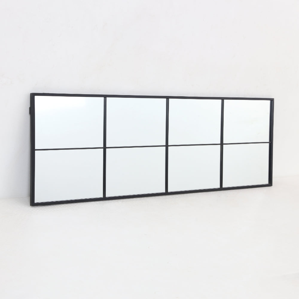 Black Metal Windowpane Wall Mirror | 40 x 120cm, Rectangular