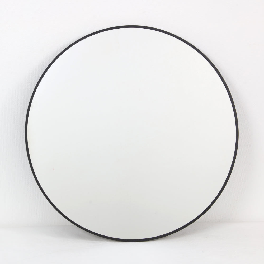 Modern Black Aluminium Framed Round Wall Mirror | 80cm, Slim Rim