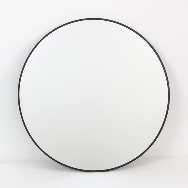 Modern Black Aluminium Framed Round Wall Mirror | 80cm, Slim Rim