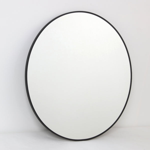 Modern Black Aluminium Framed Round Wall Mirror | 80cm, Slim Rim