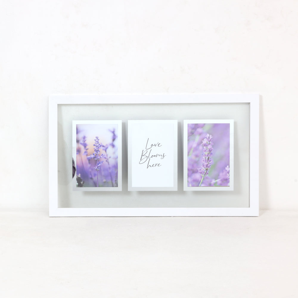 White Triple Photo Wall Frame with Botanical Art | 45 x 25cm