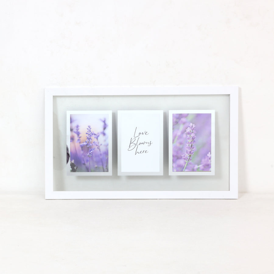 White Triple Photo Wall Frame with Botanical Art | 45 x 25cm
