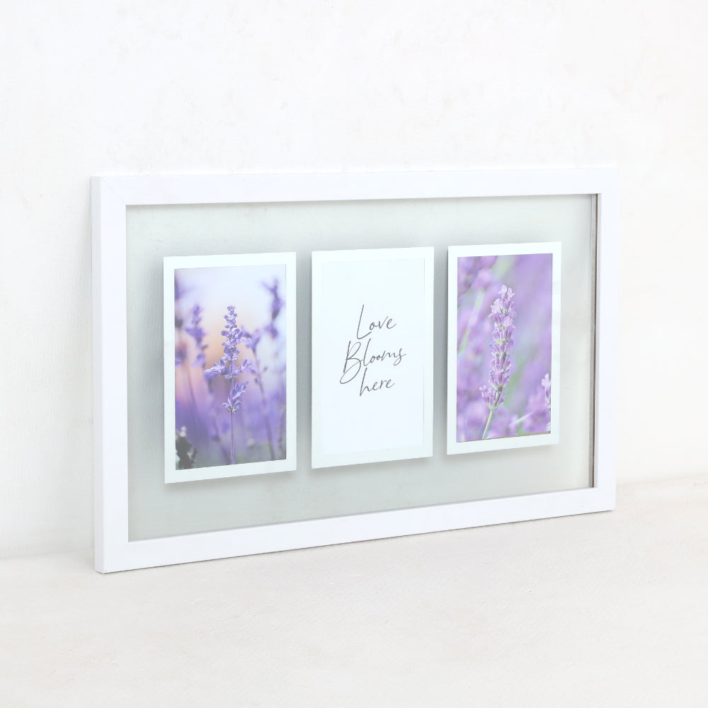 White Triple Photo Wall Frame with Botanical Art | 45 x 25cm
