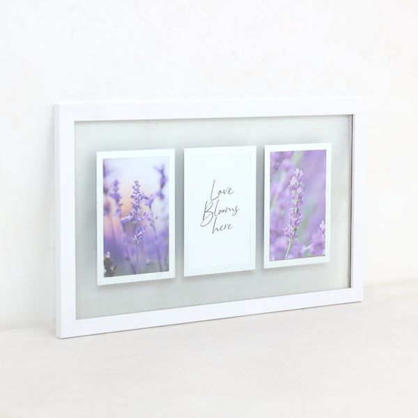 White Triple Photo Wall Frame with Botanical Art | 45 x 25cm