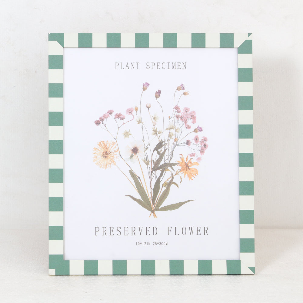 Green Striped Botanical Pressed Flower Picture Frame | 10 x 12 in