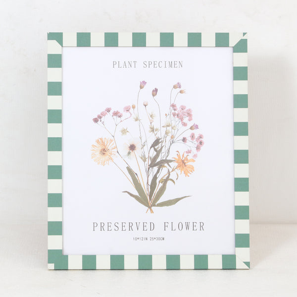 Green Striped Botanical Pressed Flower Picture Frame | 10 x 12 in