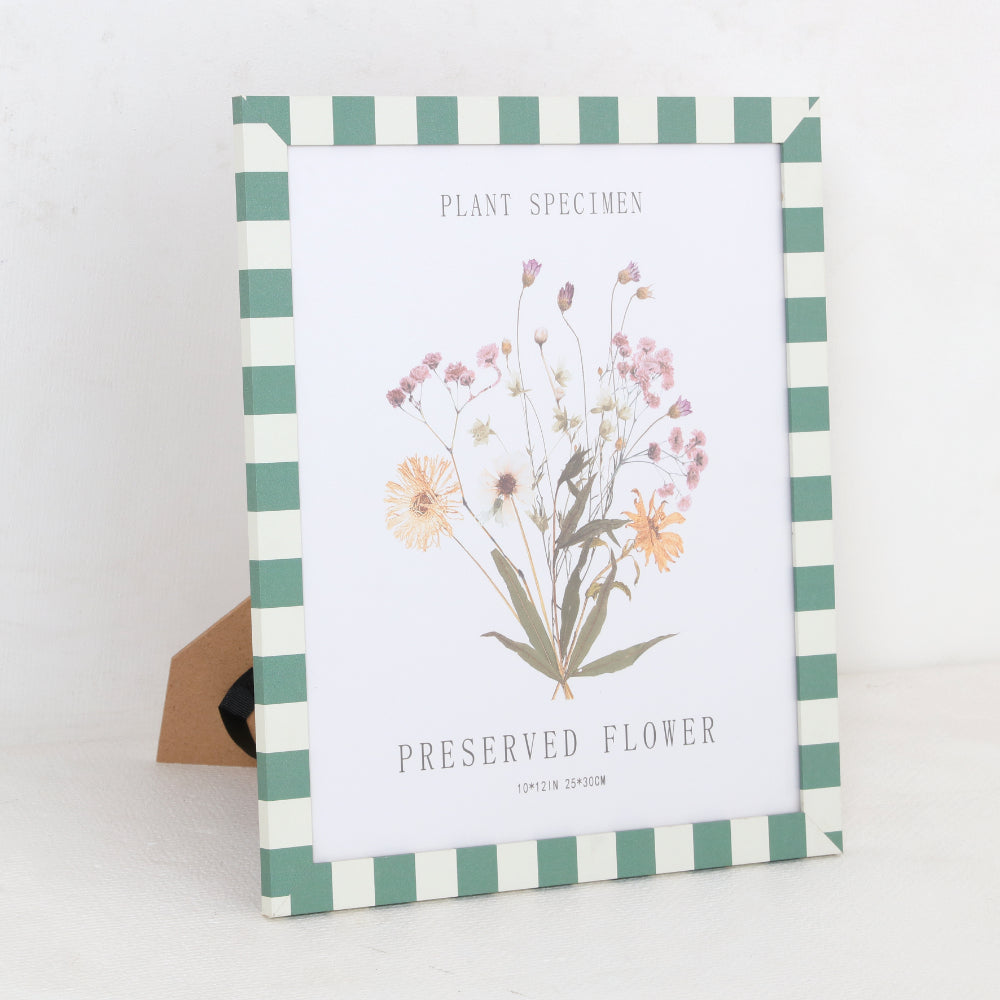 Green Striped Botanical Pressed Flower Picture Frame | 10 x 12 in