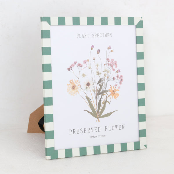 Green Striped Botanical Pressed Flower Picture Frame | 10 x 12 in