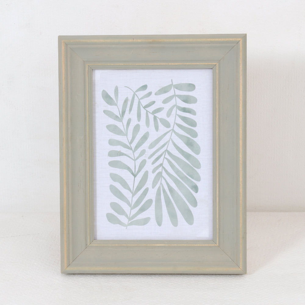 Sage Green Botanical Leaf Print Wooden Framed Wall Art | 5 x 7in