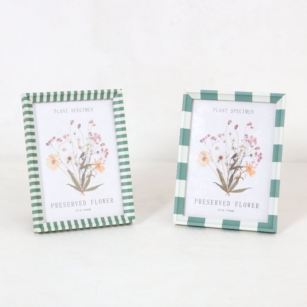 Green and White Striped Photo Frame Set | 5 x 7in, Pack of 2