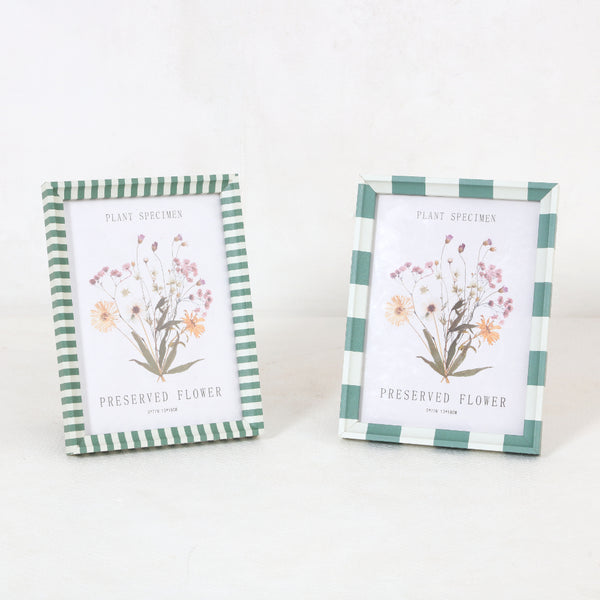Green and White Striped Photo Frame Set | 5 x 7in, Pack of 2