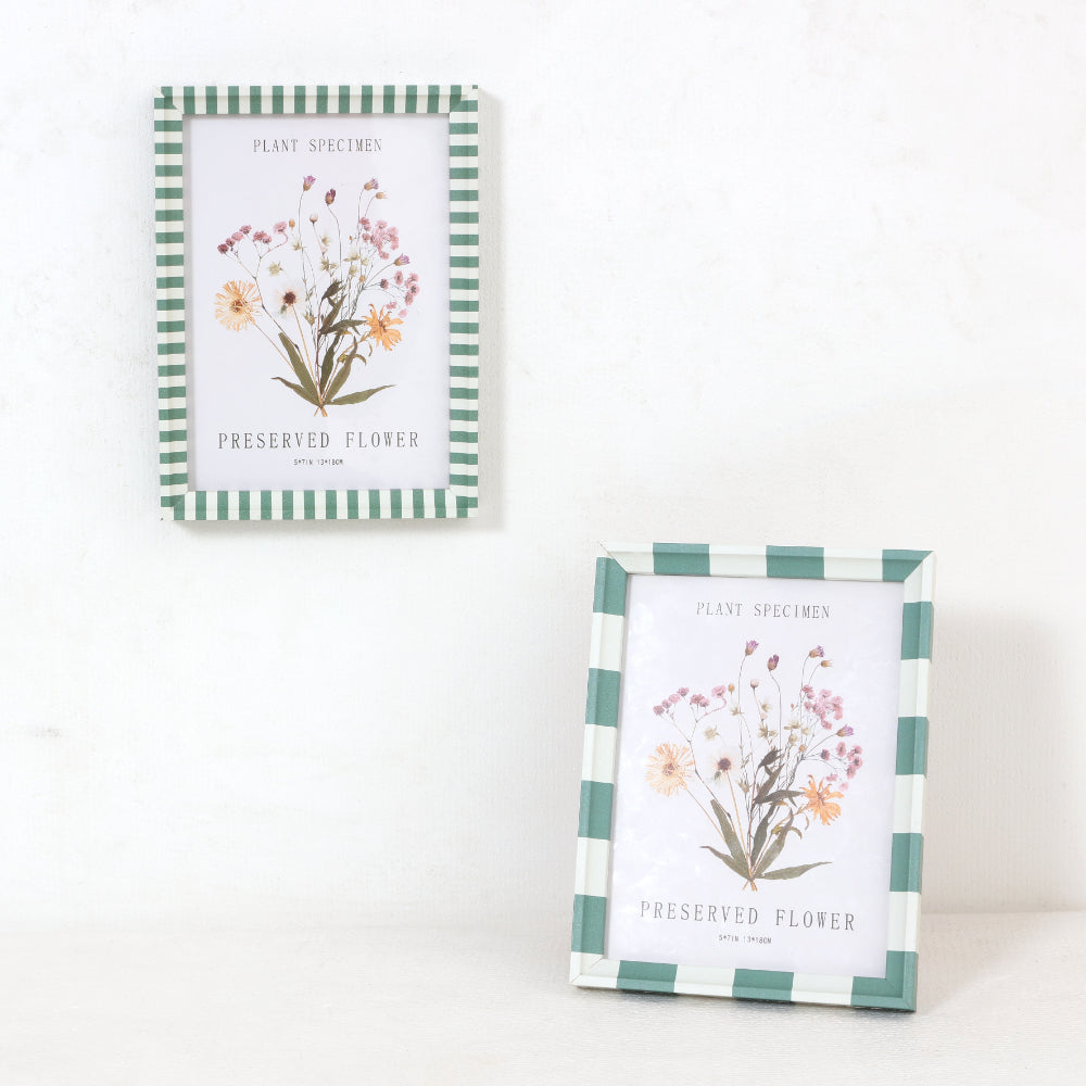 Green and White Striped Photo Frame Set | 5 x 7in, Pack of 2
