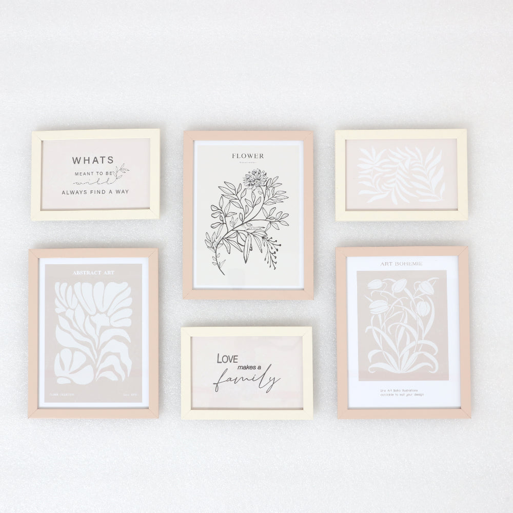 Assorted Boho Framed Wall Art Prints | Pack of 6 Pieces, Neutral Colours