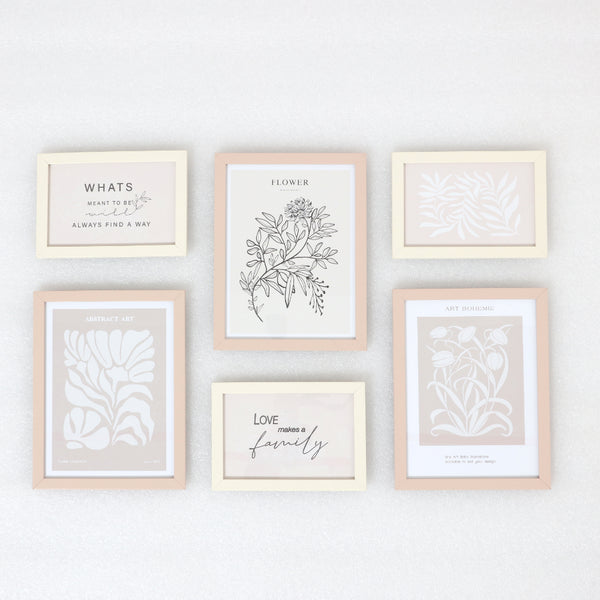Assorted Boho Framed Wall Art Prints | Pack of 6 Pieces, Neutral Colours