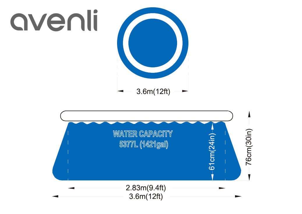 Blue Round Frame Above-Ground Pool | 3.66 x 76cm, External Support