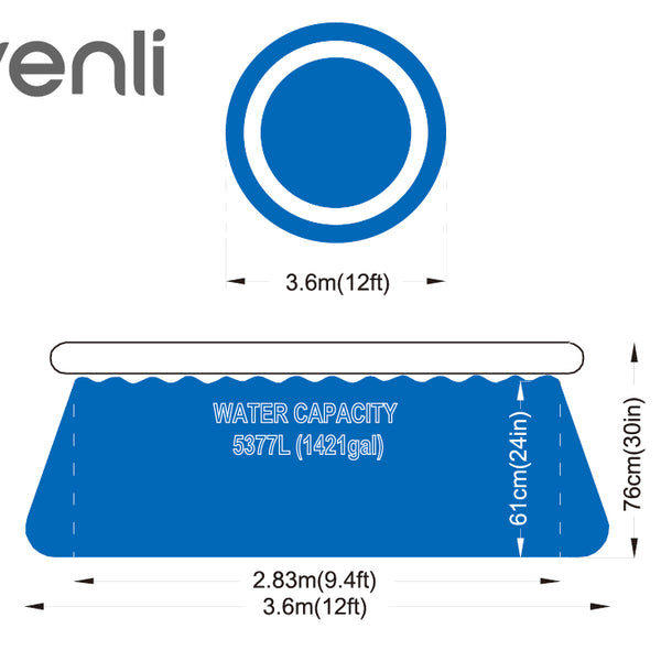 Blue Round Frame Above-Ground Pool | 3.66 x 76cm, External Support