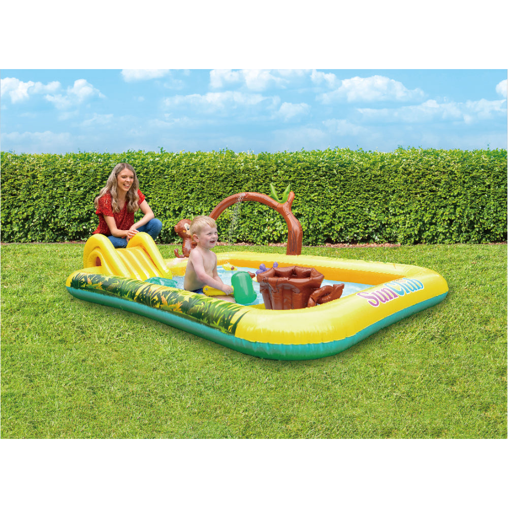 Jungle Animal Inflatable Spray Pool with Slide | 214cm, Multicolour
