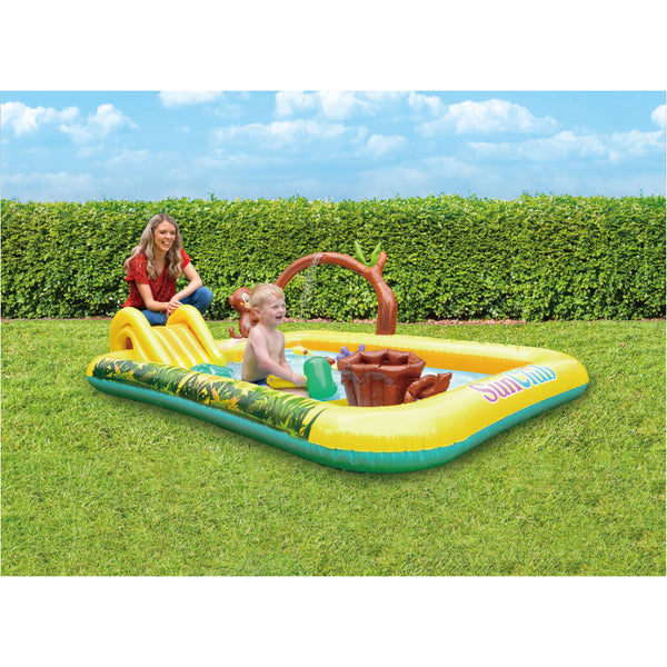 Jungle Animal Inflatable Spray Pool with Slide | 214cm, Multicolour