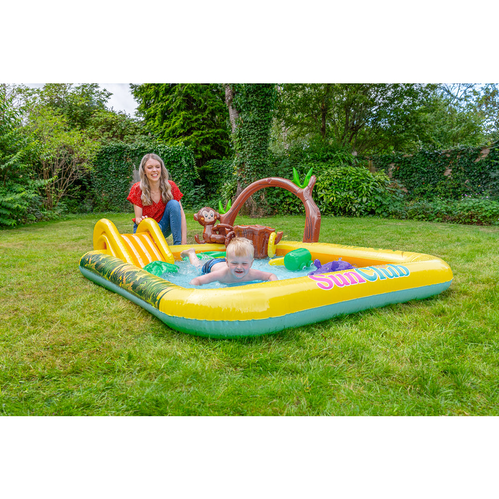 Jungle Animal Inflatable Spray Pool with Slide | 214cm, Multicolour