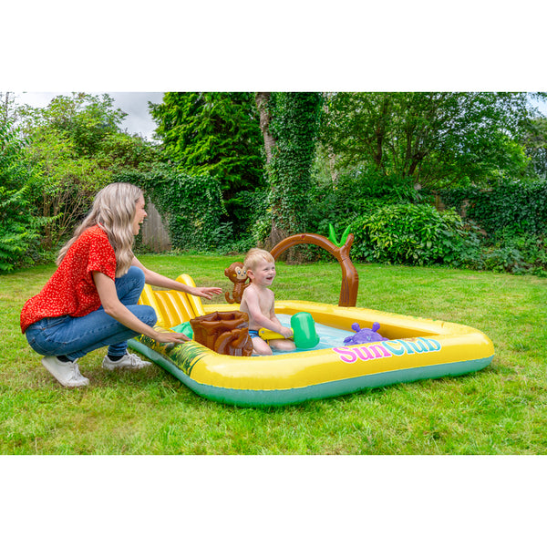 Jungle Animal Inflatable Spray Pool with Slide | 214cm, Multicolour