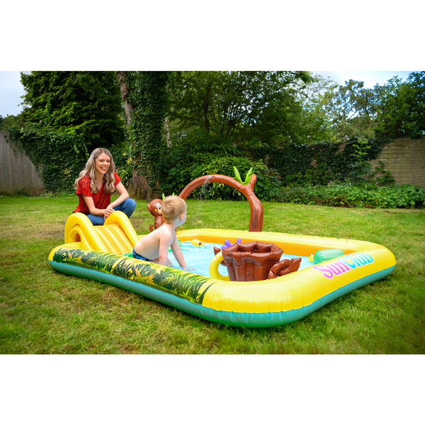 Jungle Animal Inflatable Spray Pool with Slide | 214cm, Multicolour