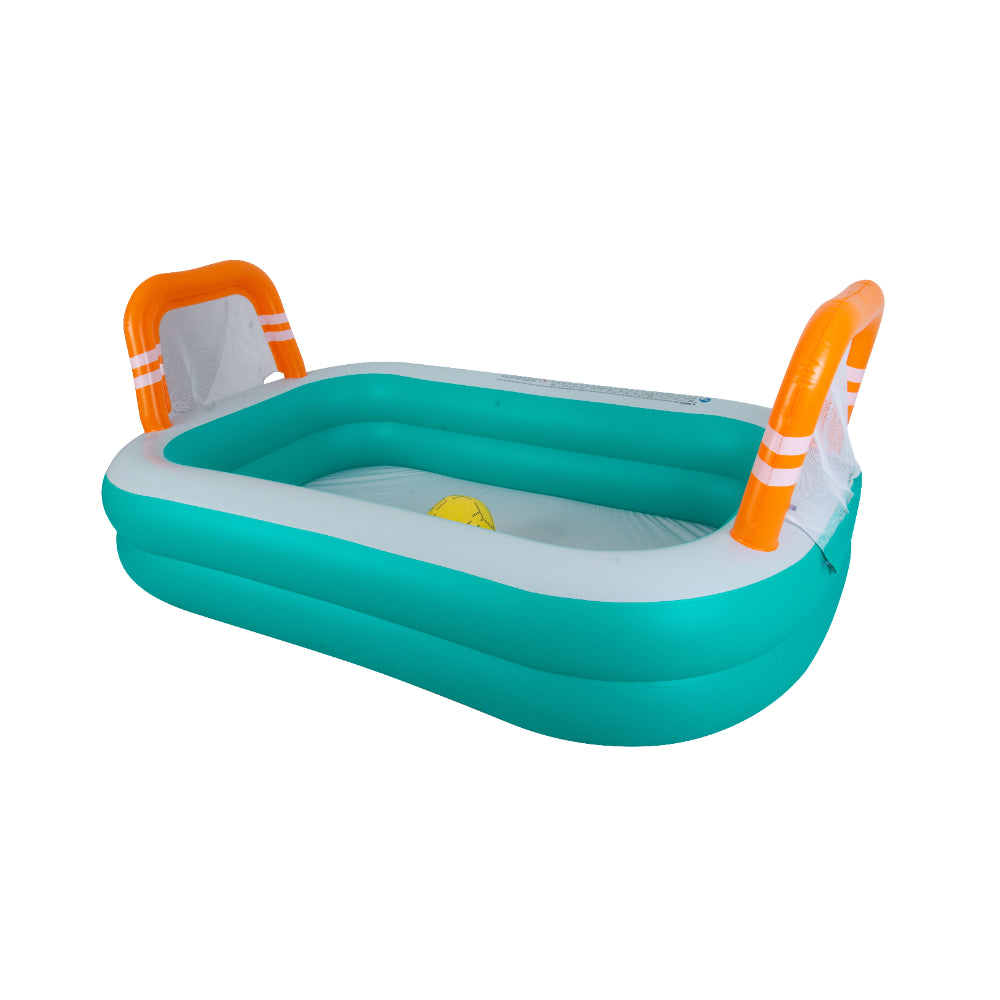 Rectangular Inflatable Pool with Football Goals | 258cm, Teal and Orange