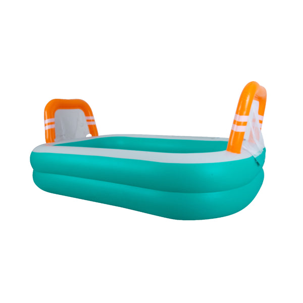 Rectangular Inflatable Pool with Football Goals | 258cm, Teal and Orange