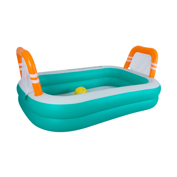 Rectangular Inflatable Pool with Football Goals | 258cm, Teal and Orange