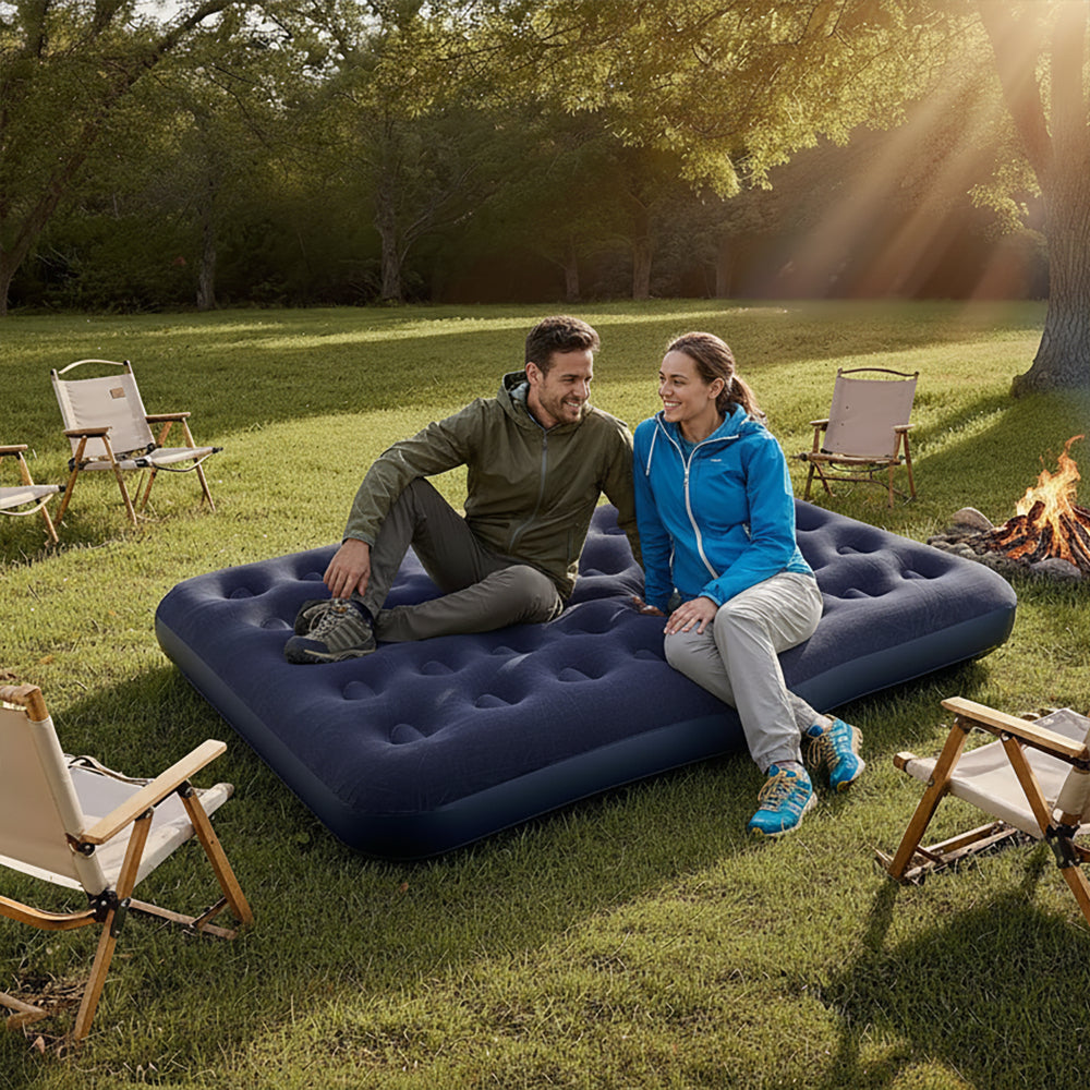 Double Navy Blue Cloudcoil Flocked Air Mattress | Raised Inflatable Bed